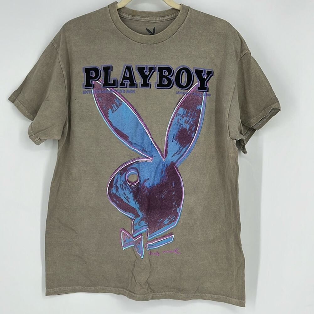PLAYBOY Brown Tee with Blue Graphic